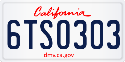 CA license plate 6TSO303