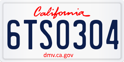 CA license plate 6TSO304
