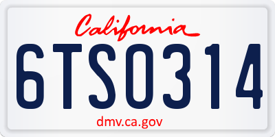 CA license plate 6TSO314