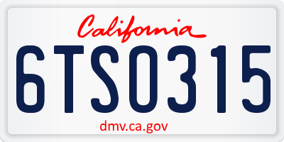 CA license plate 6TSO315