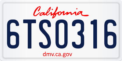 CA license plate 6TSO316