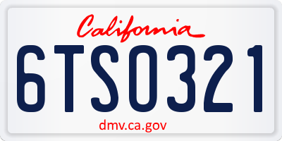 CA license plate 6TSO321