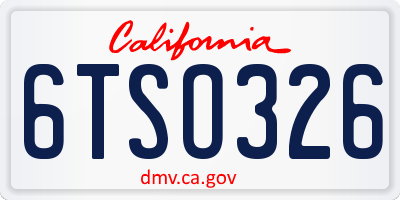 CA license plate 6TSO326