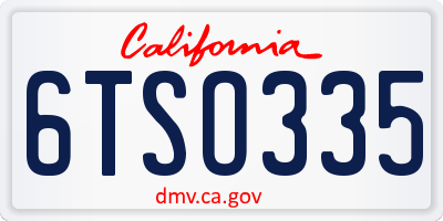 CA license plate 6TSO335