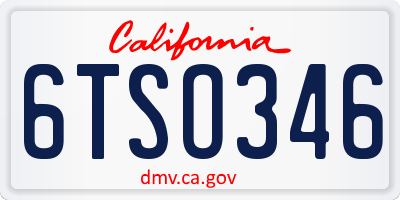 CA license plate 6TSO346