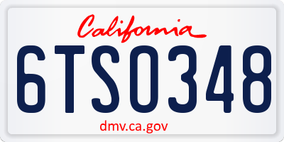 CA license plate 6TSO348