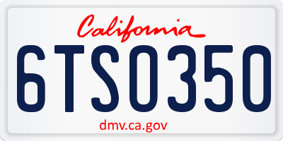 CA license plate 6TSO350