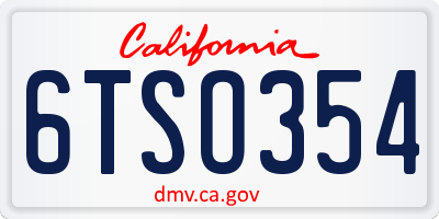 CA license plate 6TSO354