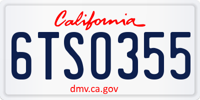 CA license plate 6TSO355