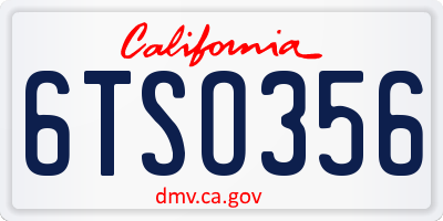 CA license plate 6TSO356