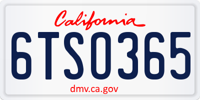 CA license plate 6TSO365