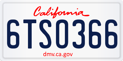 CA license plate 6TSO366