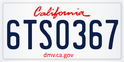 CA license plate 6TSO367