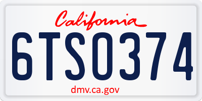 CA license plate 6TSO374