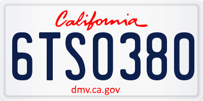 CA license plate 6TSO380