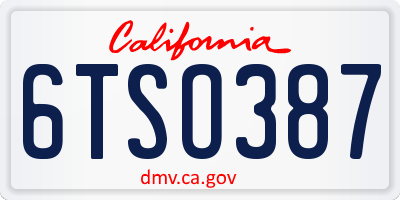 CA license plate 6TSO387