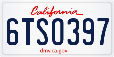 CA license plate 6TSO397