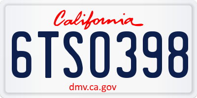 CA license plate 6TSO398