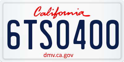 CA license plate 6TSO400