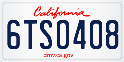 CA license plate 6TSO408