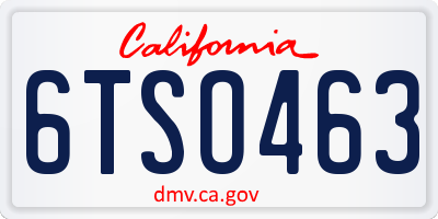 CA license plate 6TSO463