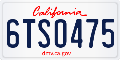 CA license plate 6TSO475