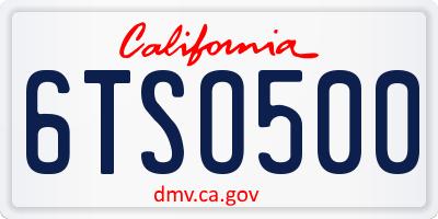 CA license plate 6TSO500