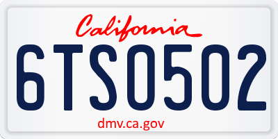 CA license plate 6TSO502