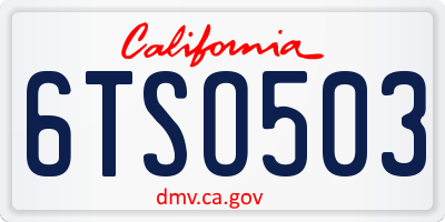 CA license plate 6TSO503