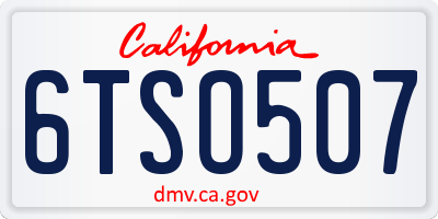 CA license plate 6TSO507