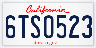 CA license plate 6TSO523