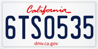 CA license plate 6TSO535