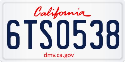 CA license plate 6TSO538