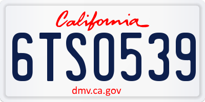 CA license plate 6TSO539