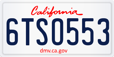 CA license plate 6TSO553