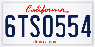 CA license plate 6TSO554