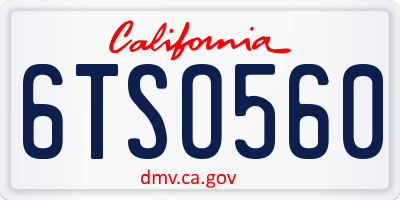CA license plate 6TSO560