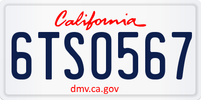CA license plate 6TSO567