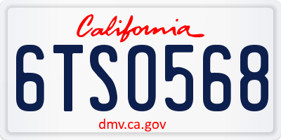 CA license plate 6TSO568