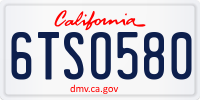 CA license plate 6TSO580