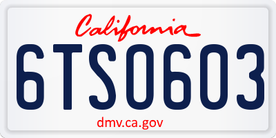 CA license plate 6TSO603