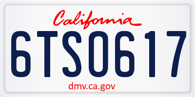 CA license plate 6TSO617