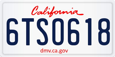 CA license plate 6TSO618