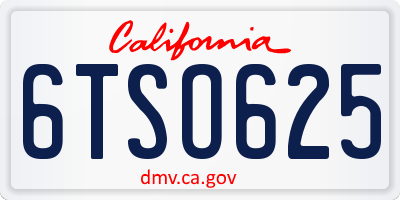 CA license plate 6TSO625