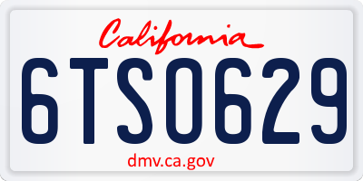 CA license plate 6TSO629