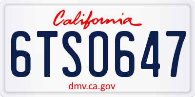 CA license plate 6TSO647