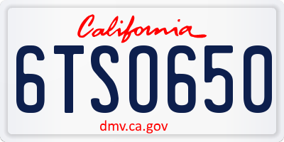 CA license plate 6TSO650
