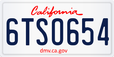 CA license plate 6TSO654