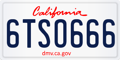 CA license plate 6TSO666