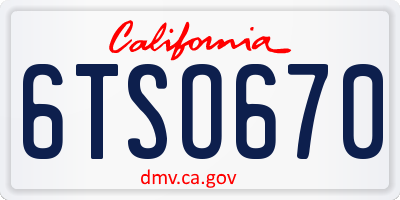 CA license plate 6TSO670